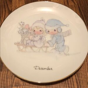 Precious Moments December Plate with Blue and White Accents